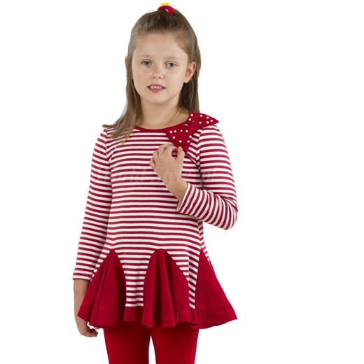 sukienka tunika dla dziewczynki w paseczki z falbanką - czerwony   110 world-style.pl