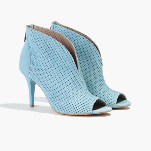 Niebieskie ażurowe botki peep-toe z zamszu 6215-69-1208 Badura mietowy 37 badura.pl