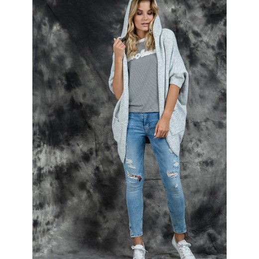 Kardigan ONA fashion typu oversize z kapturem szary szary Yups M okazja