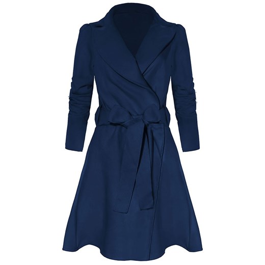 Elegancki rozkloszowany płaszcz wiązany w pasie Kolor: Granat