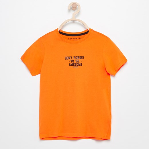Reserved - Bawełniany t-shirt z napisem - Pomarańczo Reserved pomaranczowy 146 