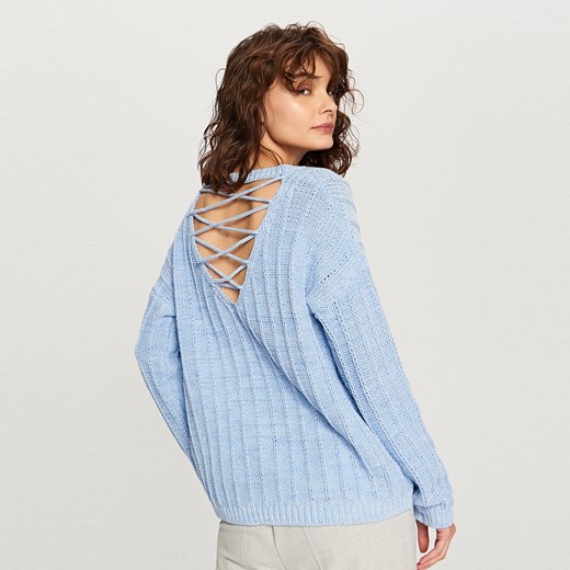 Reserved - Sweter z dekoltem z tyłu - Fioletowy niebieski Reserved S 
