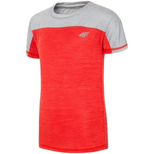 Koszulka sportowa dla małych chłopców JTSM301z - czerwony melanż pomaranczowy 4f Junior  4F