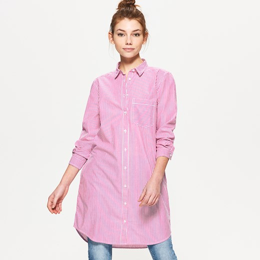 Cropp - Koszulowa sukienka w paski - Różowy