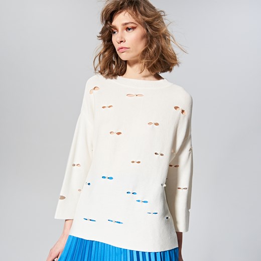 Reserved - Sweter z perełkami - Kremowy bialy Reserved M 