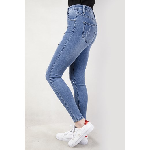 Spodnie jeansowe z koralikami niebieski  S olika.com.pl