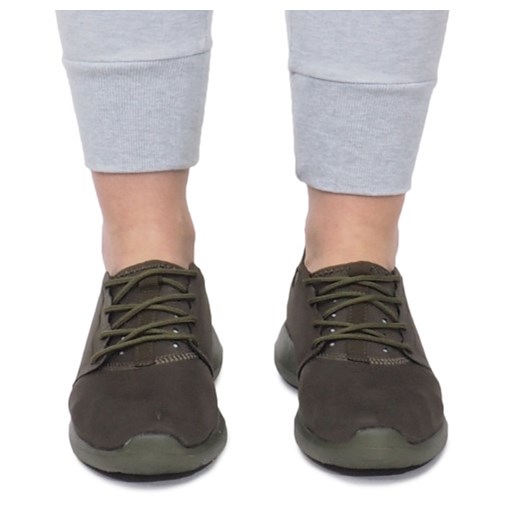 Buty sportowe damskie dla biegaczy wiązane bez wzorów zielone płaskie 