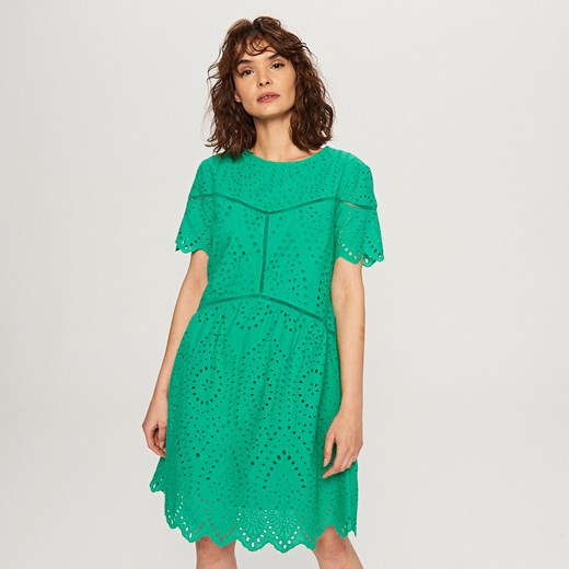 Reserved - Sukienka z ażurowym wzorem - Zielony zielony Reserved 36 