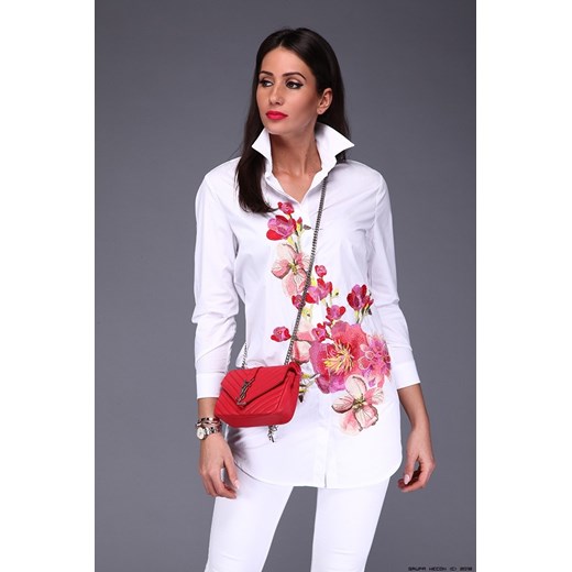 koszula damska made in italy ** dłuższa biała koszula + jedwabne hafty  fioletowy XS/S LUXURYONLINE