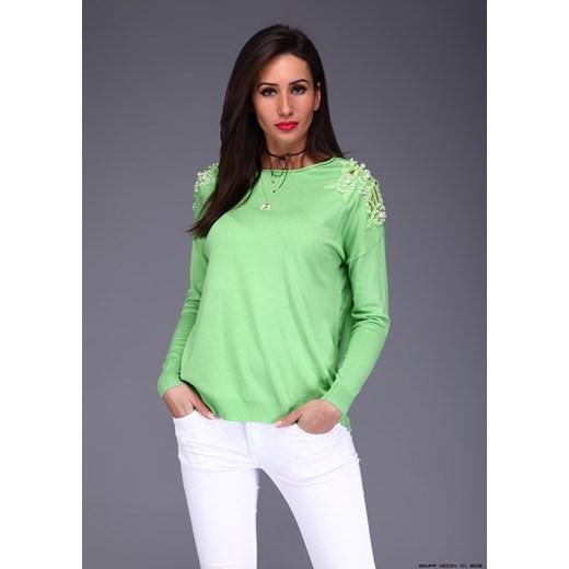 bluzka damska vincento ** pastelowa zieleń z ażurowymi koronkami+ perły Vincento mietowy M/L LUXURYONLINE