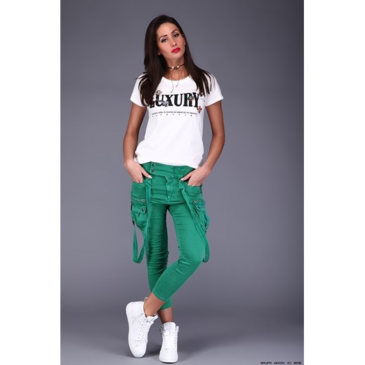 spodnie damskie melly&amp;co ** półsportowe zielone jeansy+ szelki Melly&co zielony S/M LUXURYONLINE