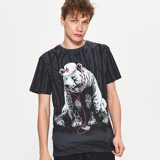 Cropp - Koszulka z nadrukiem niedźwiedź - Szary szary Cropp XS 