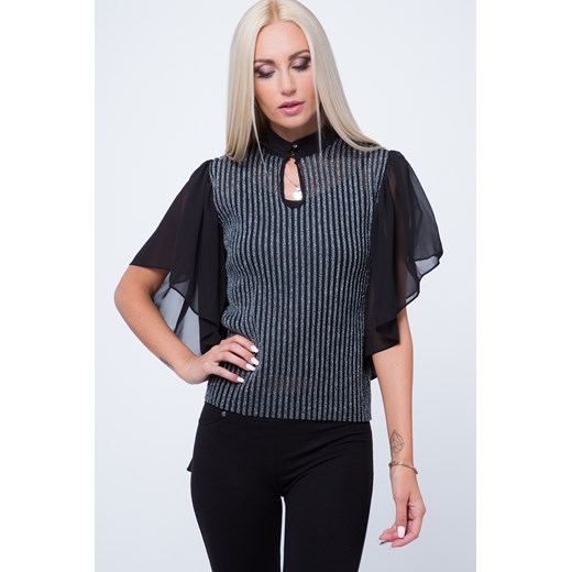 Bluzka ze srebrną nitką czarna MP16136 fasardi L fasardi.com