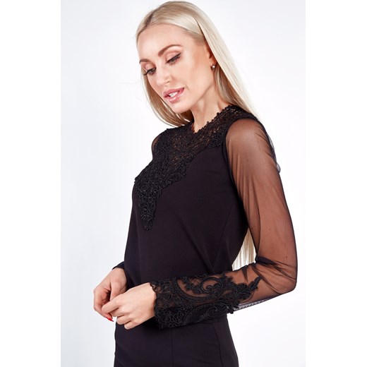 Bluzka z ozdobną gipiurą czarna 6680 fasardi M okazyjna cena fasardi.com