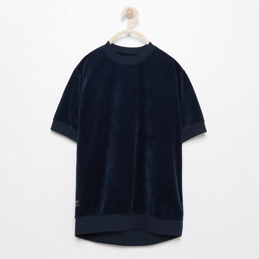 Reserved - Welurowa bluza z krótkim rękawem - Granatowy  Reserved 146 
