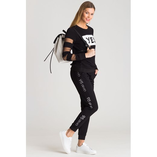 Czarna bluza z cekinami i transparentnymi wstawkami Liu Jo Sport XS Velpa.pl