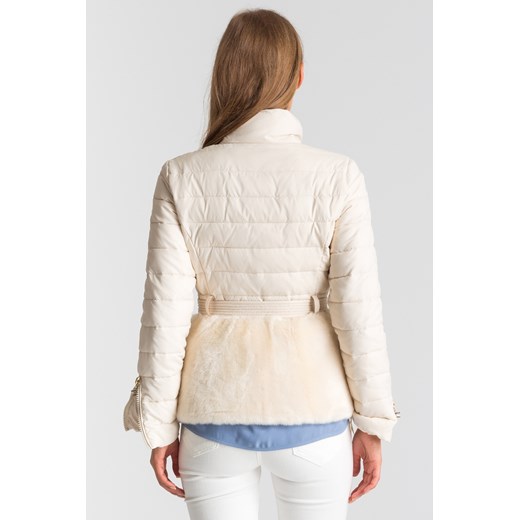 Kremowa pikowana kurtka damska z futrzaną baskinką  Elisabetta Franchi 44 Velpa.pl
