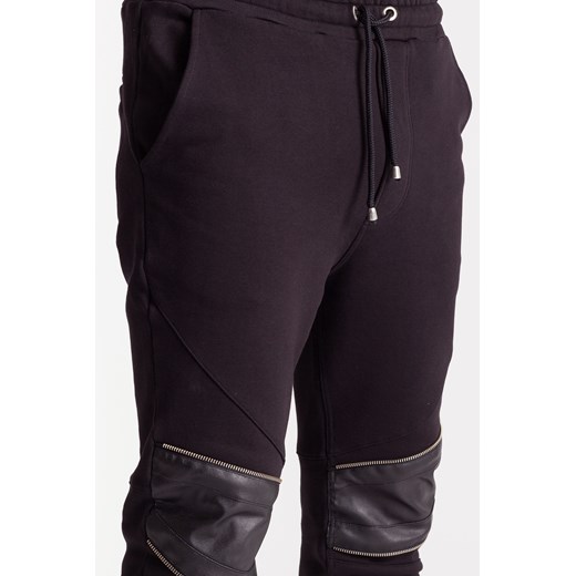 Czarne spodnie dresowe męskie ze wstawkami z ekoskóry  Just Cavalli XL Velpa.pl