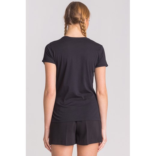 Czarny t-shirt damski z czerwonym nadrukiem i ringami Guess M Velpa.pl