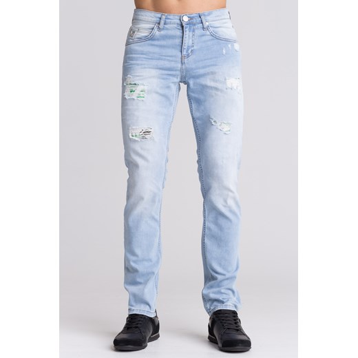 Niebieskie jeansy męskie z przetarciami i zielonymi wstawkami  Versace Jeans 33 Velpa.pl