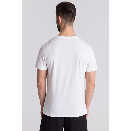 Biały t-shirt męski z czarną skórzaną aplikacją  Versace Jeans S Velpa.pl