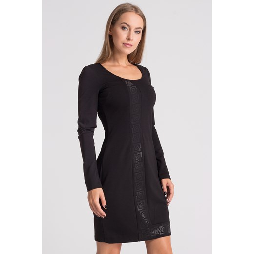Czarna sukienka z długim rękawem oraz nadrukiem w jednolitym kolorze  Versace Jeans 42 Velpa.pl