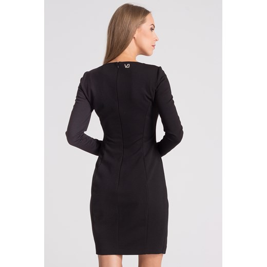 Czarna sukienka z długim rękawem oraz nadrukiem w jednolitym kolorze  Versace Jeans 40 Velpa.pl
