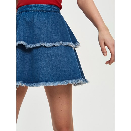 Sinsay - Jeansowa spódnica z falbaną - Niebieski  Sinsay XL 