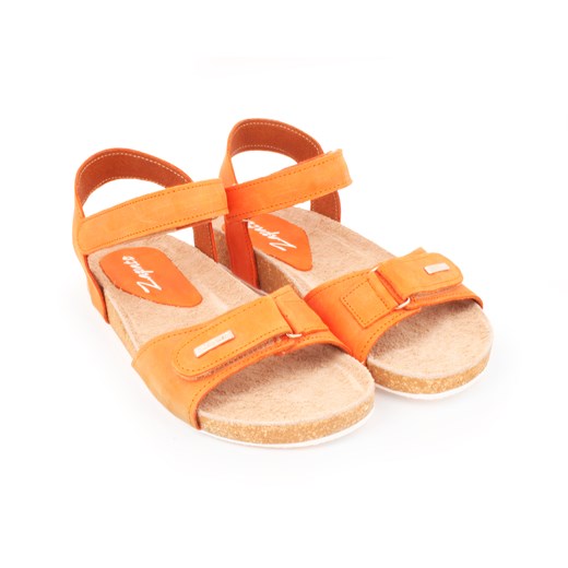 pomarańczowe sandały na korku - skóra naturalna - model 343 - kolor dyniowy