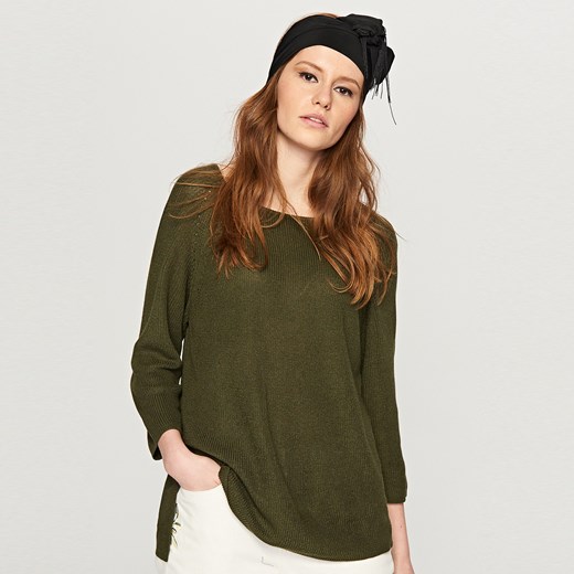 Reserved - Asymetryczny sweter - Khaki Reserved zielony S 