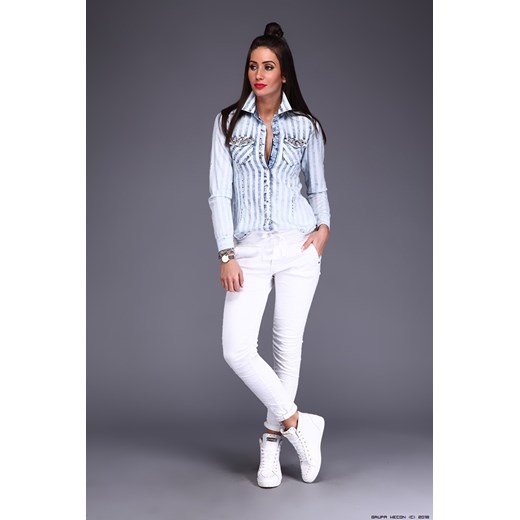 koszula damska d-she ** jeansowa koszula w paski + biżuteria bialy D-she M LUXURYONLINE