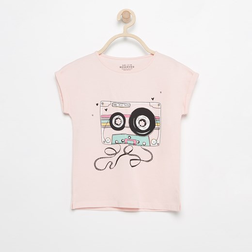 Reserved - T-shirt z nadrukiem - Różowy bezowy Reserved 116 
