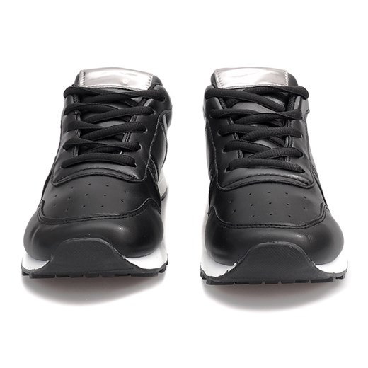 Buty sportowe damskie do fitnessu młodzieżowe płaskie gładkie czarne sznurowane 