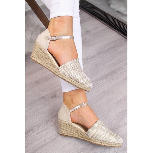 Złote sandały espadryle pełne Wishot