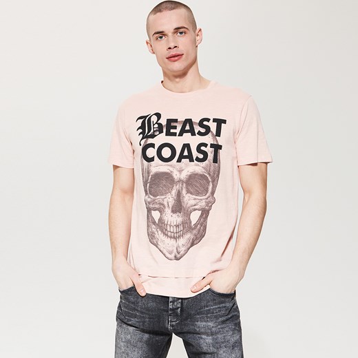 House - T-shirt z motywem czaszki - Różowy House bezowy L 