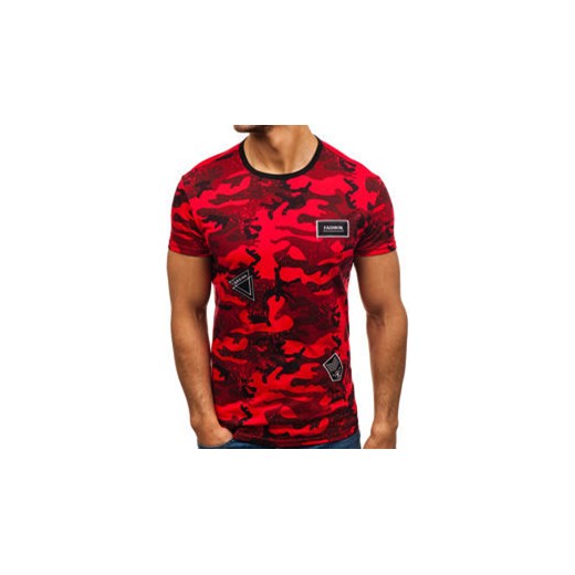 T-shirt męski z nadrukiem moro czerwony Denley SS395  Denley.pl M wyprzedaż Denley 
