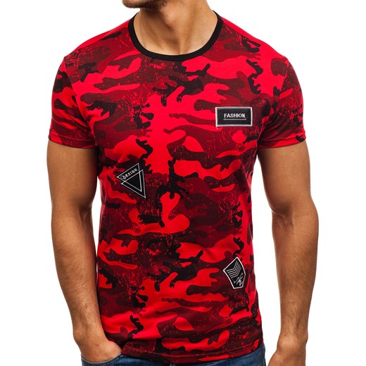 T-shirt męski z nadrukiem moro czerwony Denley SS395  Denley.pl L wyprzedaż Denley 
