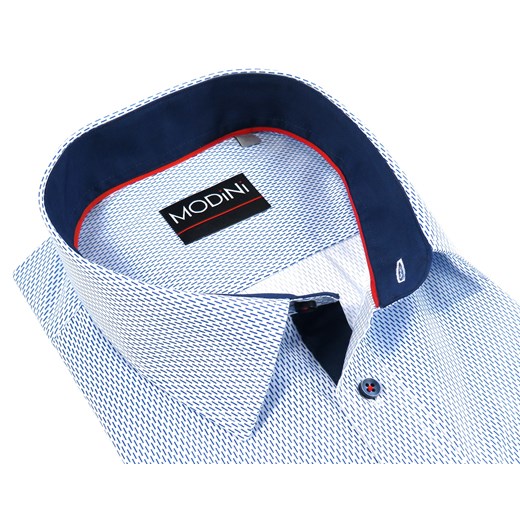 Biała koszula męska w niebieskie prążki z krótkim rękawem MK2 Modini Moda Męska  188-194 / 54-Regular okazja Modini 