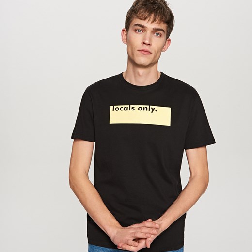 Reserved - T-shirt z napisem locals only - Czarny  Reserved S 