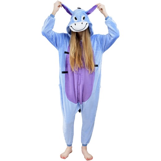 Piżama kigurumi jednoczęściowe przebranie kostium z kapturem – osiołek kłapouchy  niebieski S world-style.pl