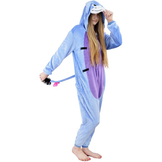 Piżama kigurumi jednoczęściowe przebranie kostium z kapturem – osiołek kłapouchy niebieski  M world-style.pl