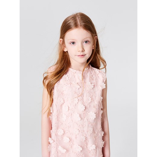 Mohito - Dziewczęca sukienka z kwiatową aplikacją little princess - Różowy Mohito bezowy 140 