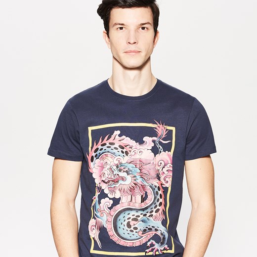 House - T-shirt z orientalnym nadrukiem - Granatowy bezowy House M 