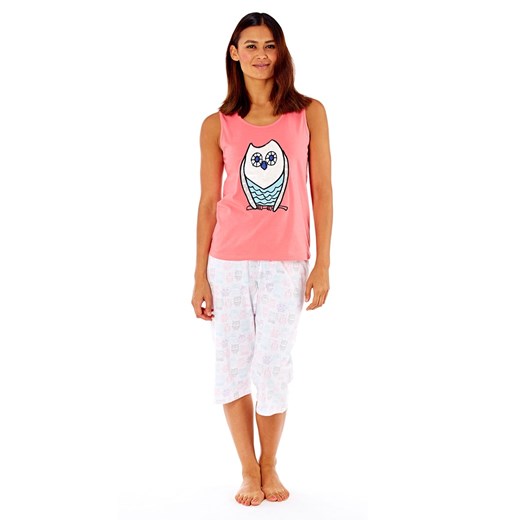 Damska piżama bawełniana Owl Coral różowo-biały