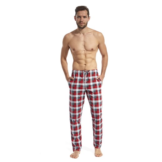 Męskie spodnie od piżamy Filip szaro-czerwony