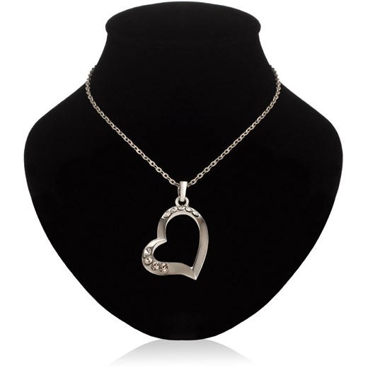 łańcuszek z zawieszką w kształcie serca cyrkonie – srebny  czarny  world-style.pl