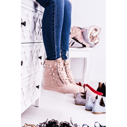 Lu Boo Sneakersy Tenisówki Koturn Cyrkonie Verdin rozowy 36 BUTOSKLEP.PL