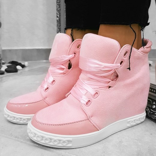 Różowe Zamszowe Sneakersy - Satynowe Tasiemki