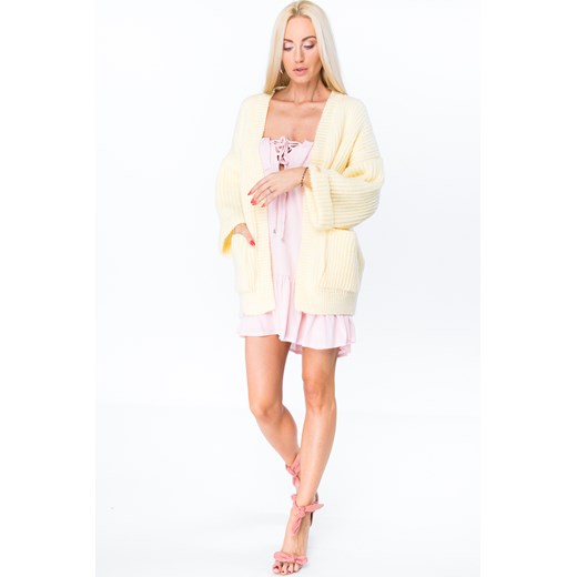 Kardigan swetrowy oversize pastelowy żółty MISC003 fasardi bezowy uniw fasardi.com