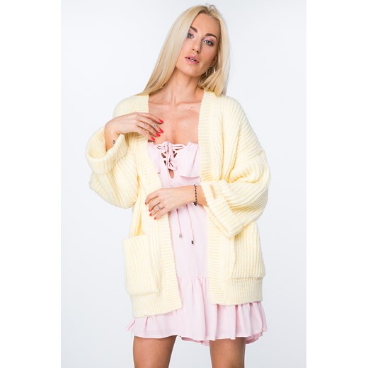 Kardigan swetrowy oversize pastelowy żółty MISC003 fasardi bezowy uniw fasardi.com